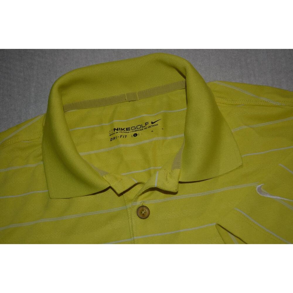 Nike Golf Polo Shirt Performance Yellow Striped Polyester Size Large Mens